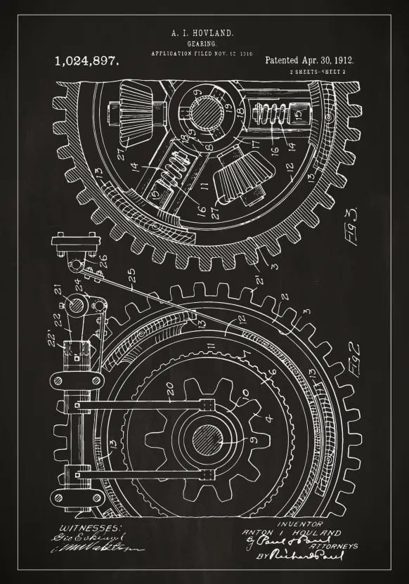 Patentritning - Kugghjul - Svart Poster (21x29.7 cm (A4))