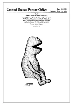 Patentritning - Mupparna - Kermit I Poster (21x29.7 cm (A4))