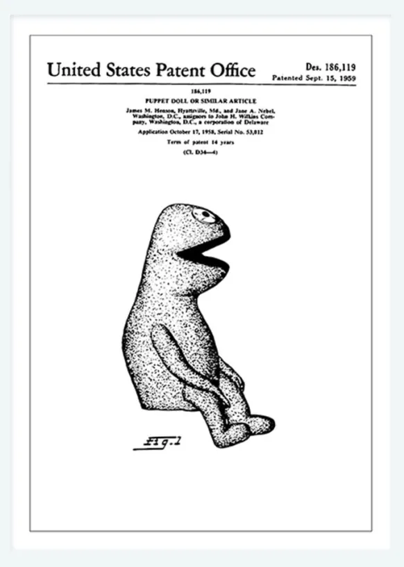 Patentritning - Mupparna - Kermit I Canvastavla (30x40 cm)