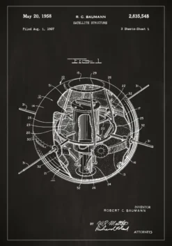 Patentritning - Satellit - Svart Poster (21x29.7 cm (A4))