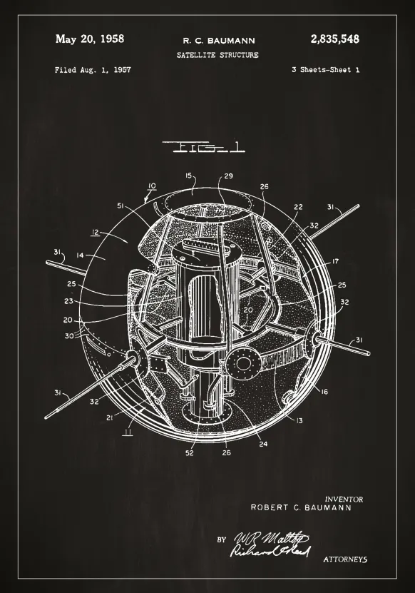 Patentritning - Satellit - Svart Poster (21x29.7 cm (A4))