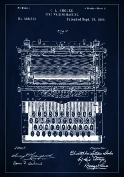 Patentritning - Skrivmaskin - Blå Poster (21x29.7 cm (A4))