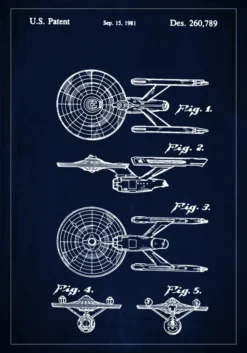 Patentritning - Star Trek - USS Enterprise - Blå Poster (21x29.7 cm (A4))