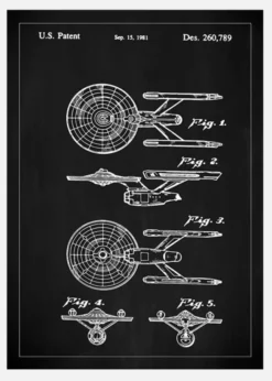 Patentritning - Star Trek - Uss Enterprise - Svart Canvastavla (30x40 cm)