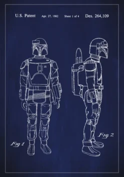 Patentritning - Star Wars - Boba Fett - Blå Poster (21x29.7 cm (A4))