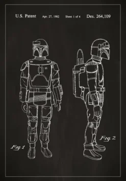 Patentritning - Star Wars - Boba Fett - Svart Poster (21x29.7 cm (A4))