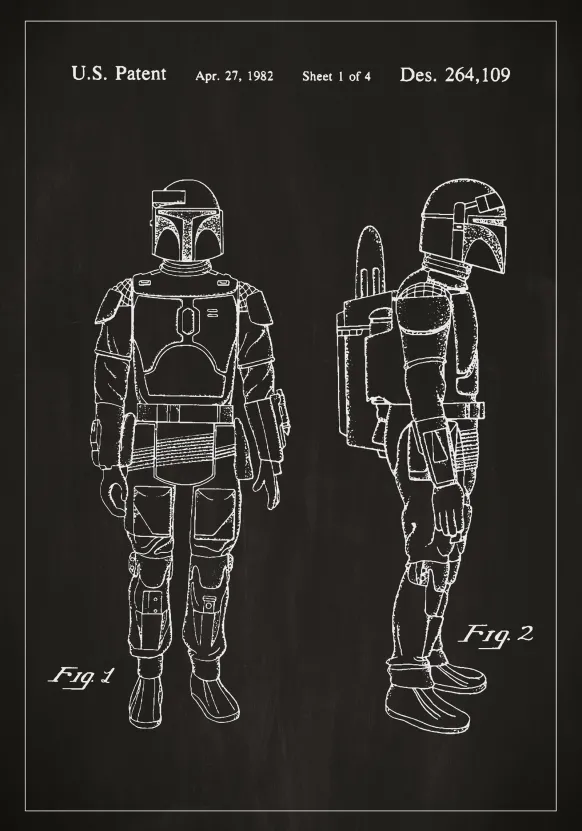 Patentritning - Star Wars - Boba Fett - Svart Poster (21x29.7 cm (A4))