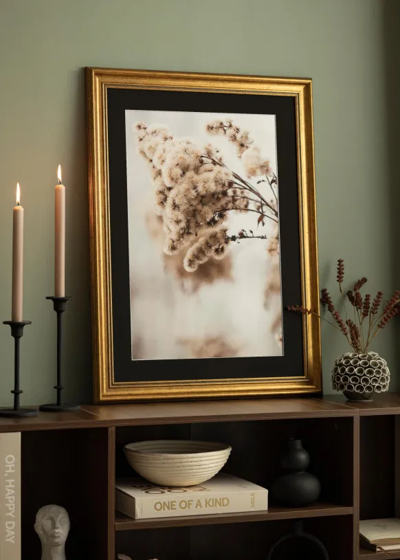 Ram Rokoko Guld 50x70 cm - Passepartout Svart 42x59,4 cm (A2)