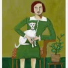 Vintage Lady With Her White Dog Canvastavla (30x40 cm)