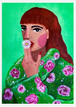 Woman Smoking A Flower Canvastavla (30x40 cm)